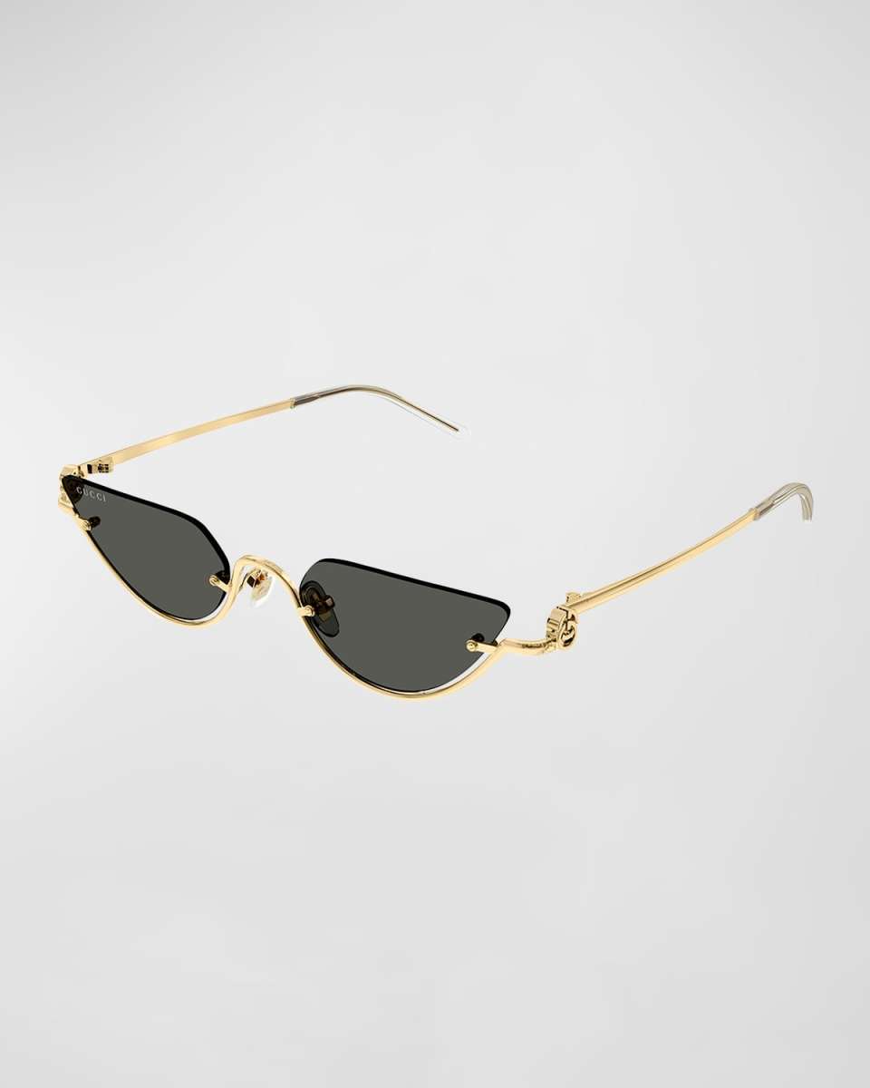 Half-Rimmed Metal Cat-Eye Sunglasses